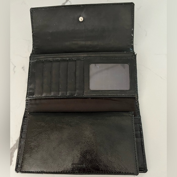 Coach Black Leather Patent Leather Stripe Wallet with Check Book Cover - Picture 10 of 11